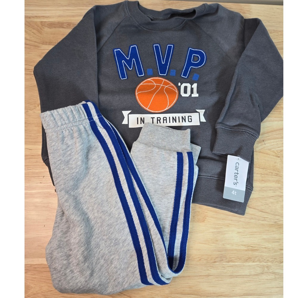 Carters Toddler Boys 2pc MVP Basketball Sweatshirt and Joggers Set 4T Gray